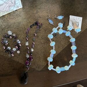 Lia Sophia Purple Necklace Set, blue iridescent, necklace and earrings set